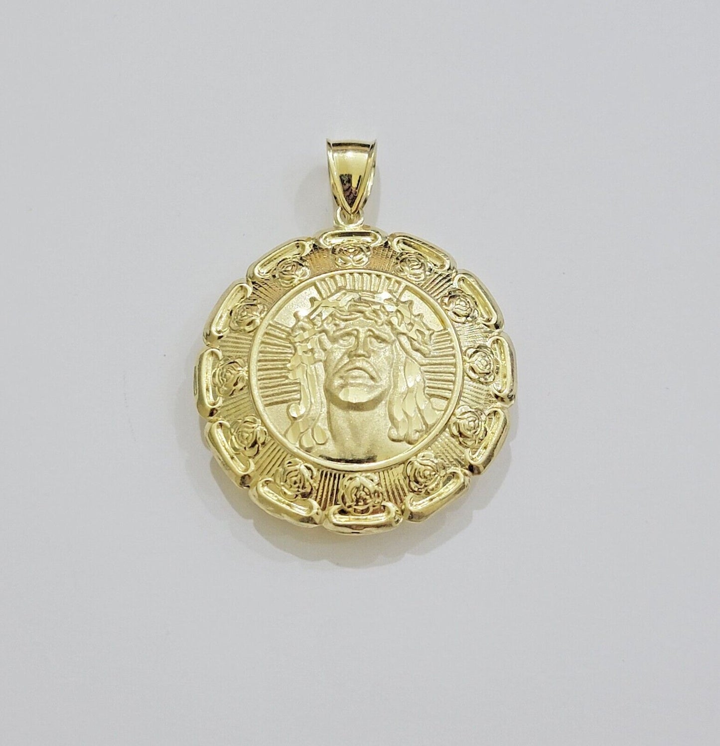 Real 10k Yellow Gold Charm Pendant Jesus Head Face & Virgin Mary 2 Inch 10KT Men - Reva Jeweler