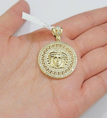 Real 10k Yellow Gold Charm Pendant Medusa Head 1.5" With Stones 10kt for Chain - Reva Jeweler