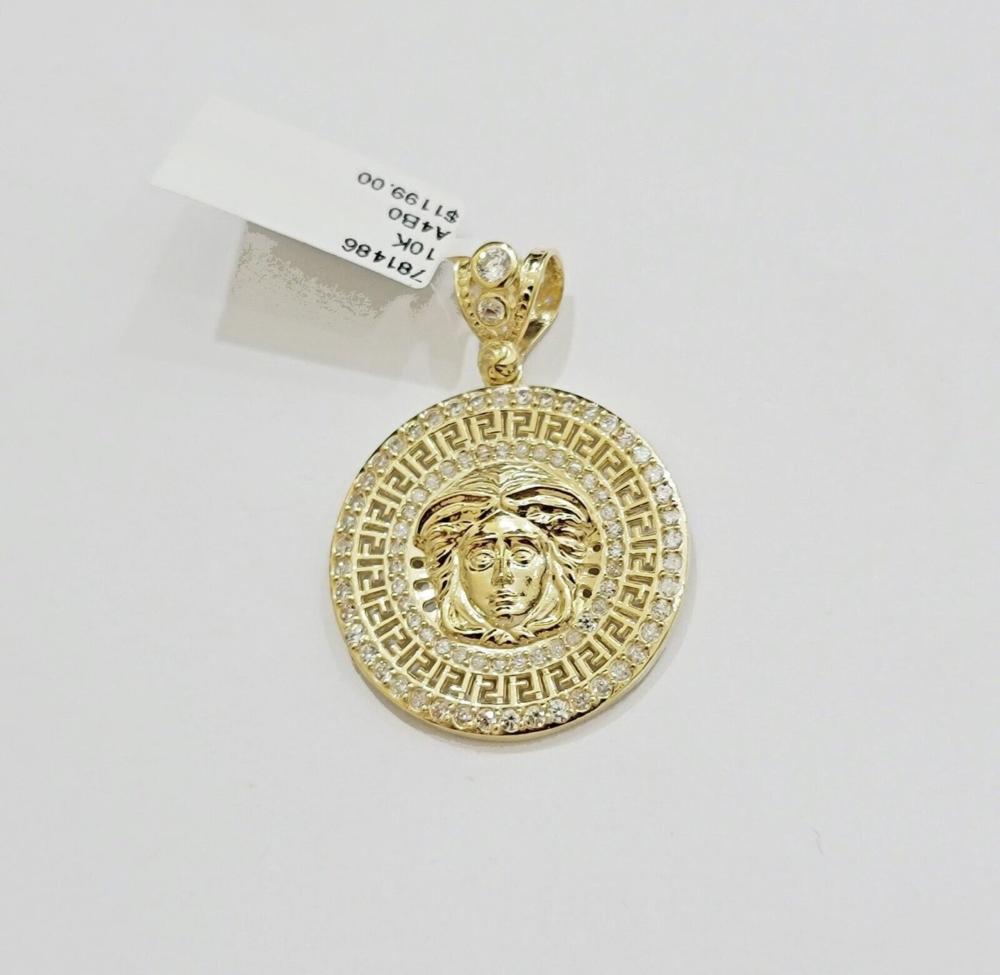 Real 10k Yellow Gold Charm Pendant Medusa Head 1.5" With Stones 10kt for Chain - Reva Jeweler