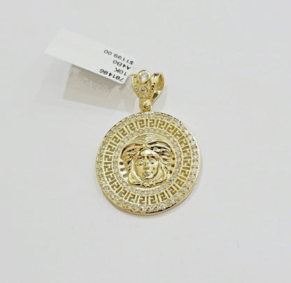 Real 10k Yellow Gold Charm Pendant Medusa Head 1.5" With Stones 10kt for Chain - Reva Jeweler