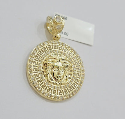Real 10k Yellow Gold Charm Pendant Medusa Head 1.5" With Stones 10kt for Chain - Reva Jeweler