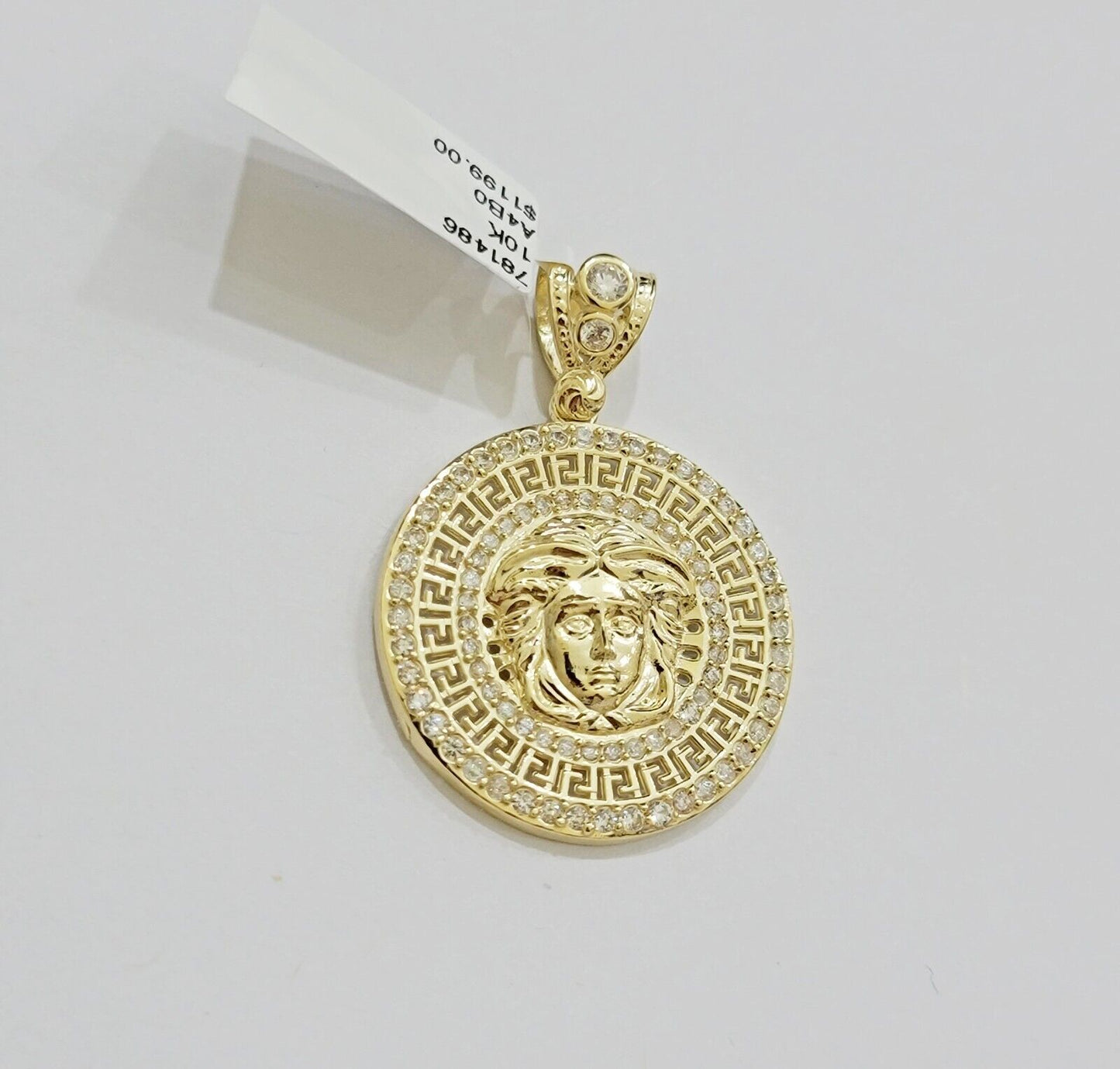 Real 10k Yellow Gold Charm Pendant Medusa Head 1.5" With Stones 10kt for Chain - Reva Jeweler