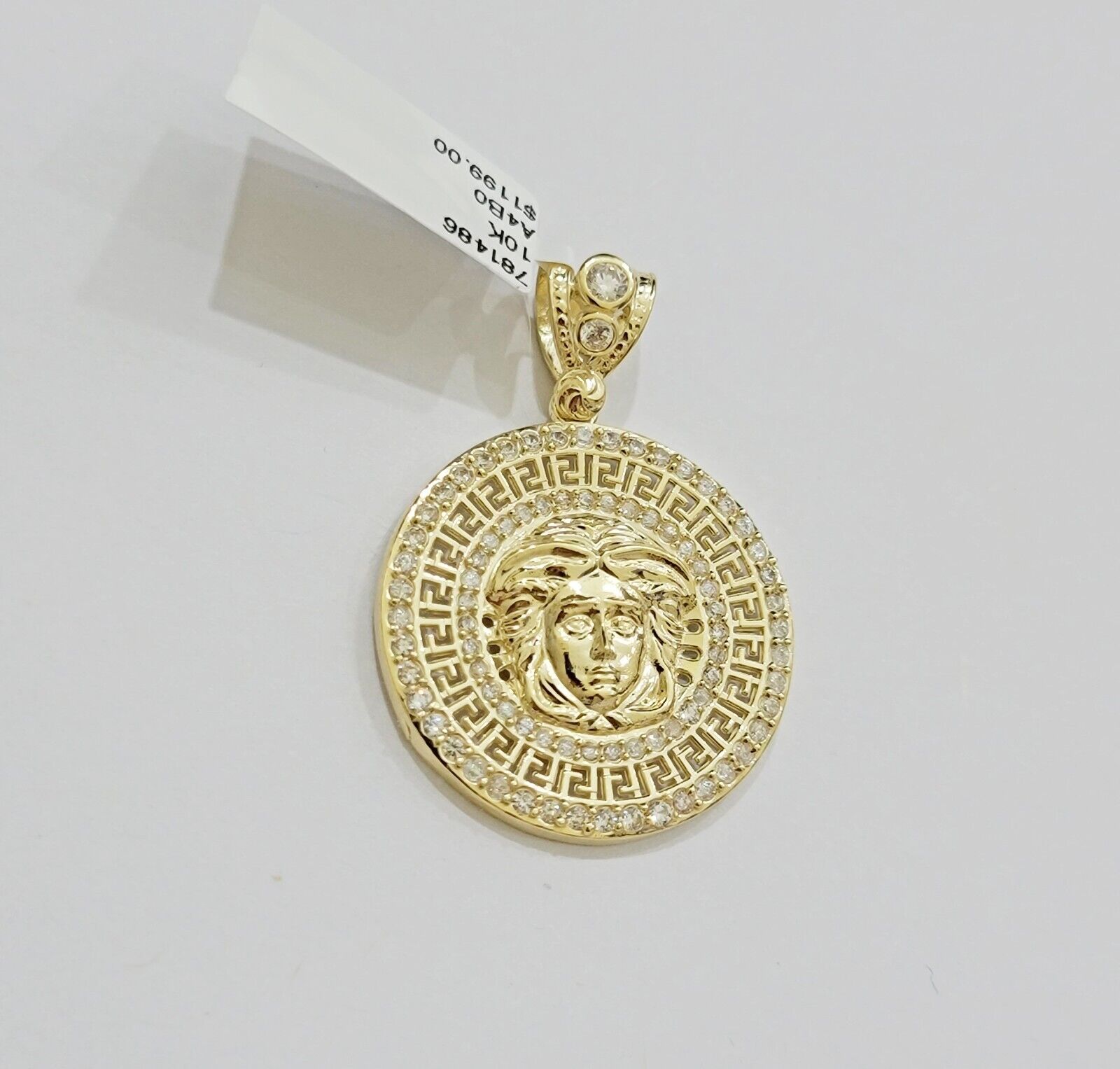 Real 10k Yellow Gold Charm Pendant Medusa Head 1.5" With Stones 10kt for Chain - Reva Jeweler