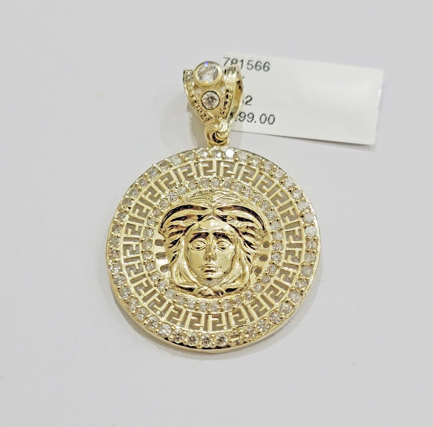 Real 10k Yellow Gold Charm Pendant Medusa Head 1.5" With Stones 10kt for Chain - Reva Jeweler