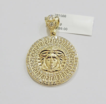 Real 10k Yellow Gold Charm Pendant Medusa Head 1.5" With Stones 10kt for Chain - Reva Jeweler