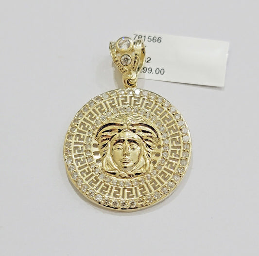 Real 10k Yellow Gold Charm Pendant Medusa Head 1.5" With Stones 10kt for Chain - Reva Jeweler