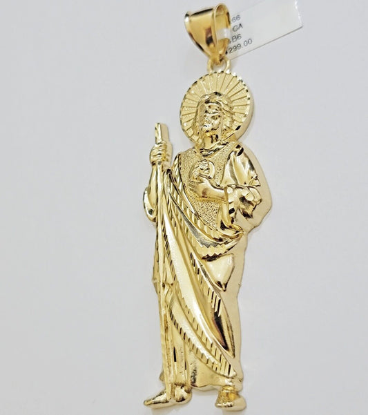 Real 10k Yellow Gold Charm Saint Juda Pendant Men's 3.5 Inch Jude the Apostle - Reva Jeweler