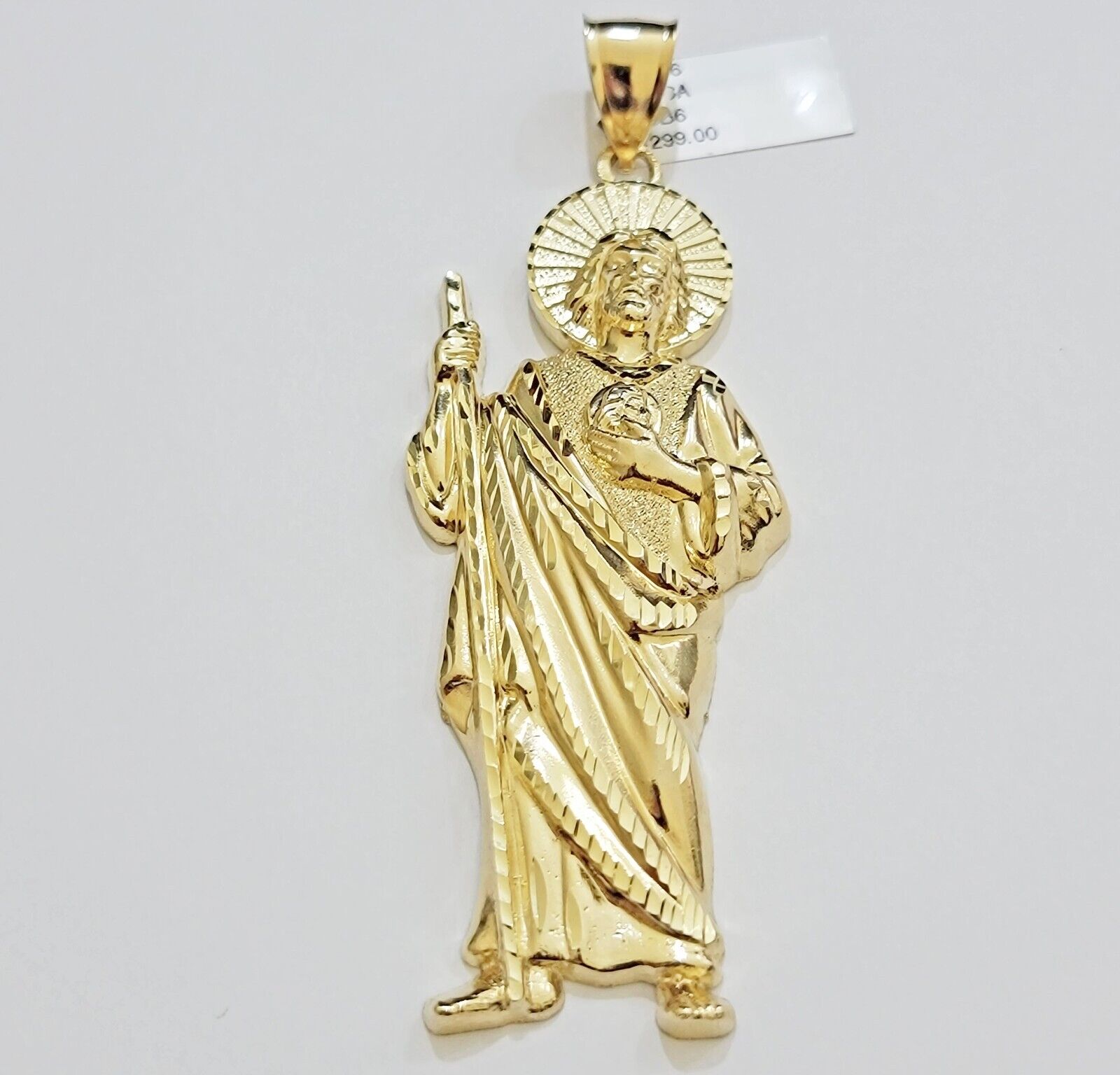 Real 10k Yellow Gold Charm Saint Juda Pendant Men's 3.5 Inch Jude the Apostle - Reva Jeweler