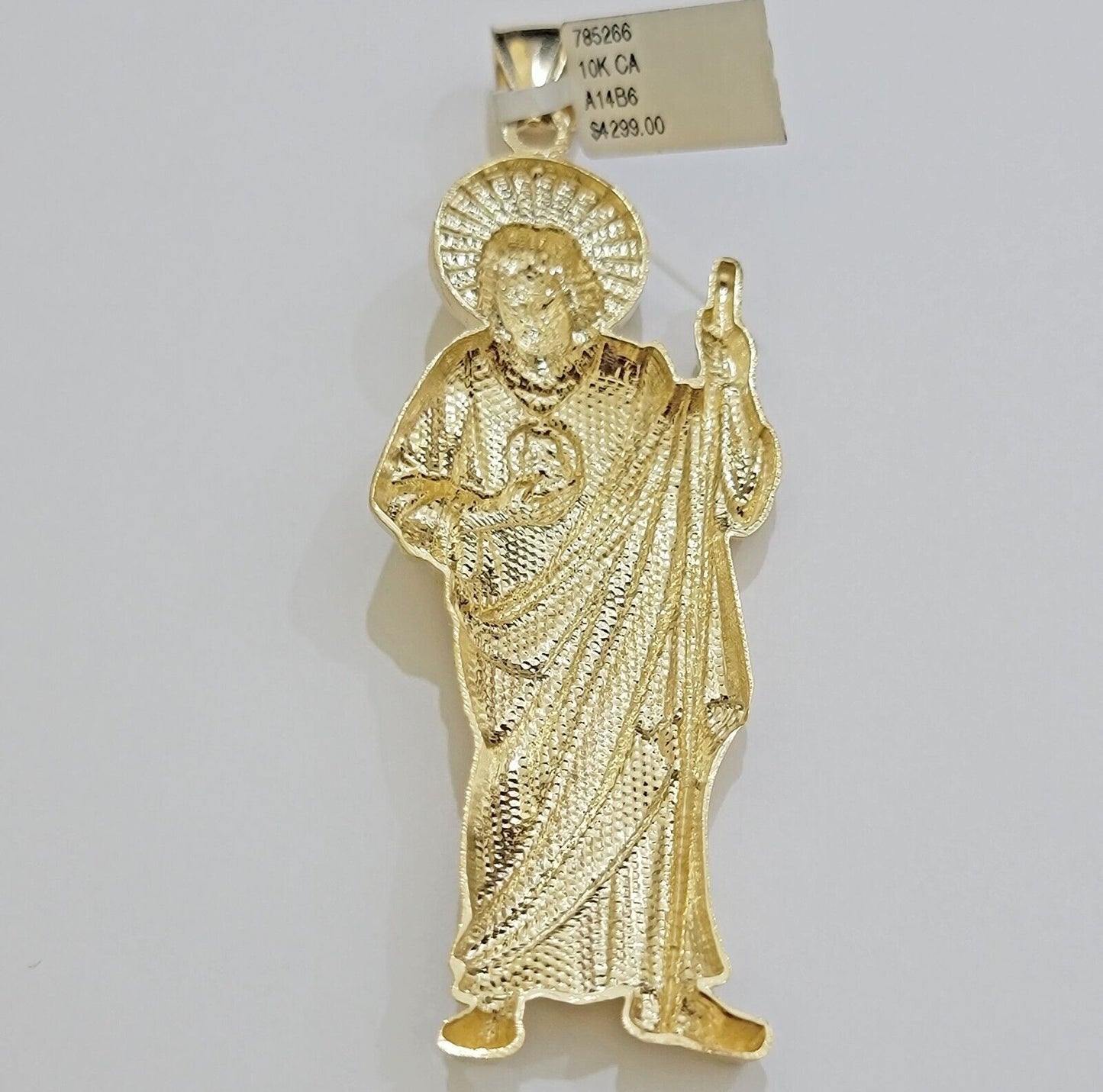 Real 10k Yellow Gold Charm Saint Juda Pendant Men's 3.5 Inch Jude the Apostle - Reva Jeweler