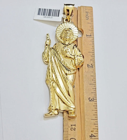 Real 10k Yellow Gold Charm Saint Juda Pendant Men's 3.5 Inch Jude the Apostle - Reva Jeweler