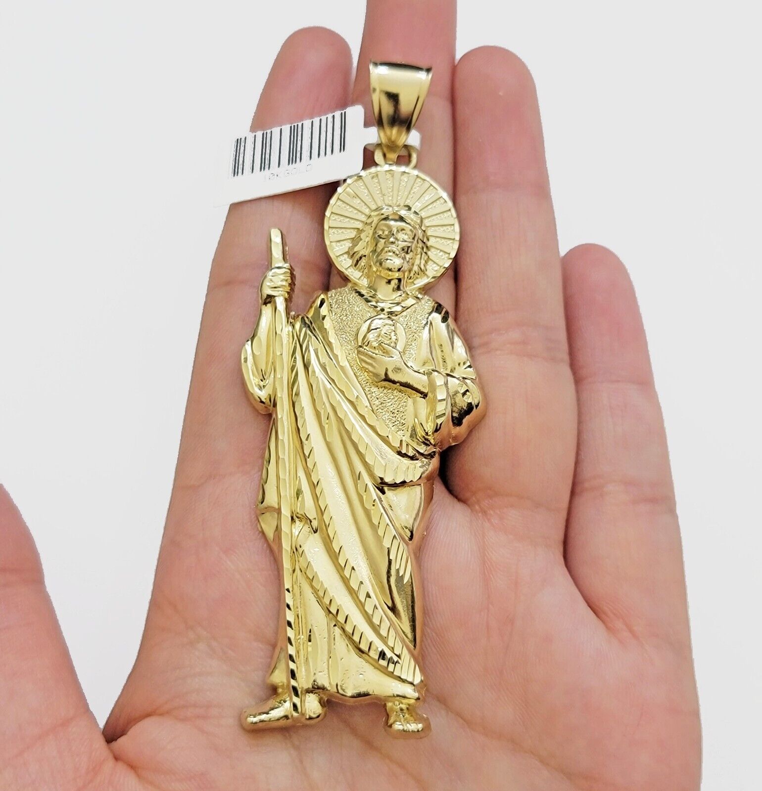 Real 10k Yellow Gold Charm Saint Juda Pendant Men's 3.5 Inch Jude the Apostle - Reva Jeweler