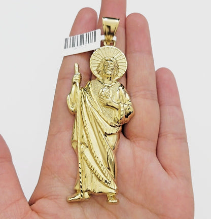 Real 10k Yellow Gold Charm Saint Juda Pendant Men's 3.5 Inch Jude the Apostle - Reva Jeweler