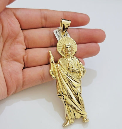 Real 10k Yellow Gold Charm Saint Juda Pendant Men's 3.5 Inch Jude the Apostle - Reva Jeweler