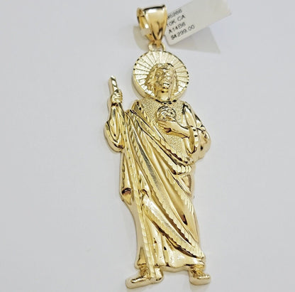 Real 10k Yellow Gold Charm Saint Juda Pendant Men's 3.5 Inch Jude the Apostle - Reva Jeweler