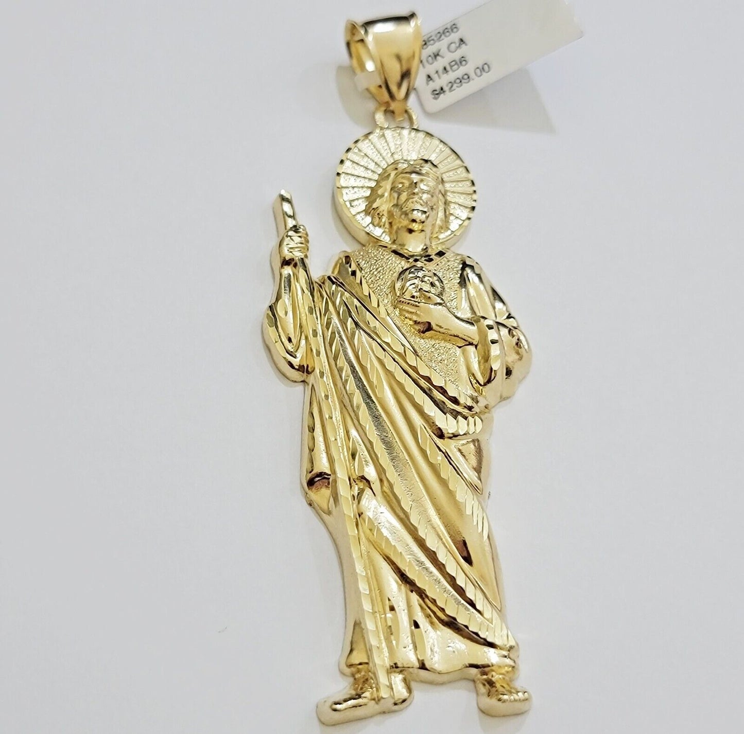 Real 10k Yellow Gold Charm Saint Juda Pendant Men's 5" Inch Jude the Apostle - Reva Jeweler