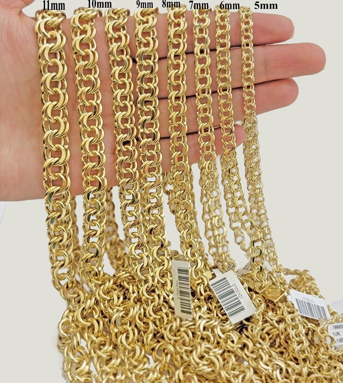 Real 10k Yellow Gold Chino Chain Solid Link Necklace 5mm - 11mm 22" - 26" Mens - Reva Jeweler