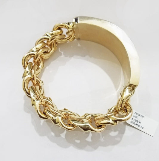 Real 10k Yellow Gold Chino ID Bracelet 22 mm 8.5 Inch For Men's 10kt Gold - Reva Jeweler