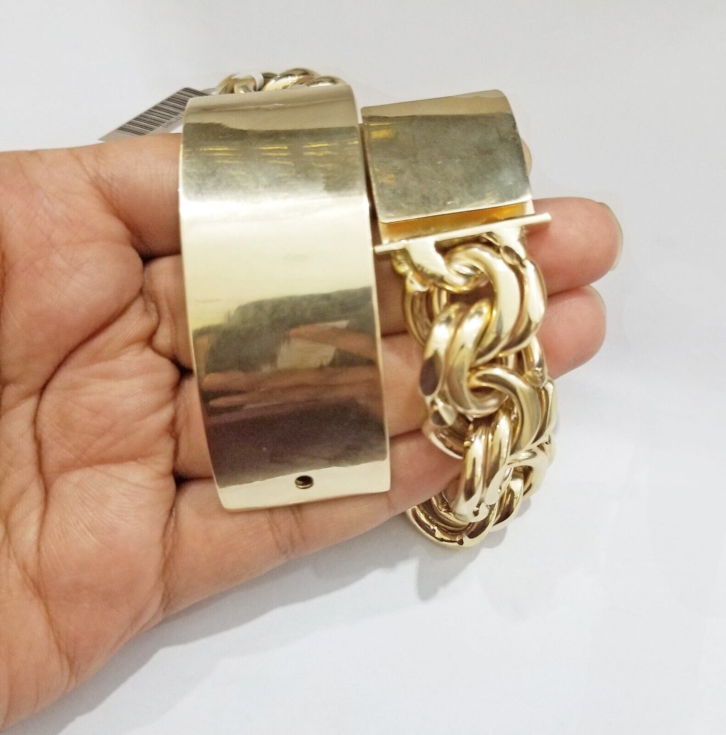 Real 10k Yellow Gold Chino ID Bracelet 22 mm 8.5 Inch For Men's 10kt Gold - Reva Jeweler