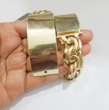 Real 10k Yellow Gold Chino ID Bracelet 22 mm 8.5 Inch For Men's 10kt Gold - Reva Jeweler