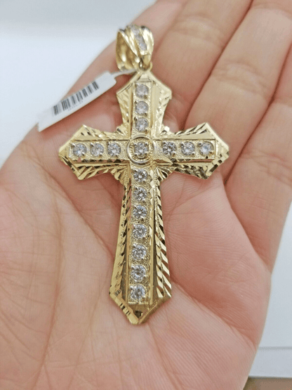 Real 10k Yellow Gold Cross Charm Pendant 2.5'' inch 10kt gold - GoldenlinQ