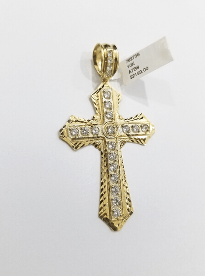 Real 10k Yellow Gold Cross Charm Pendant 2.5'' inch 10kt gold - GoldenlinQ