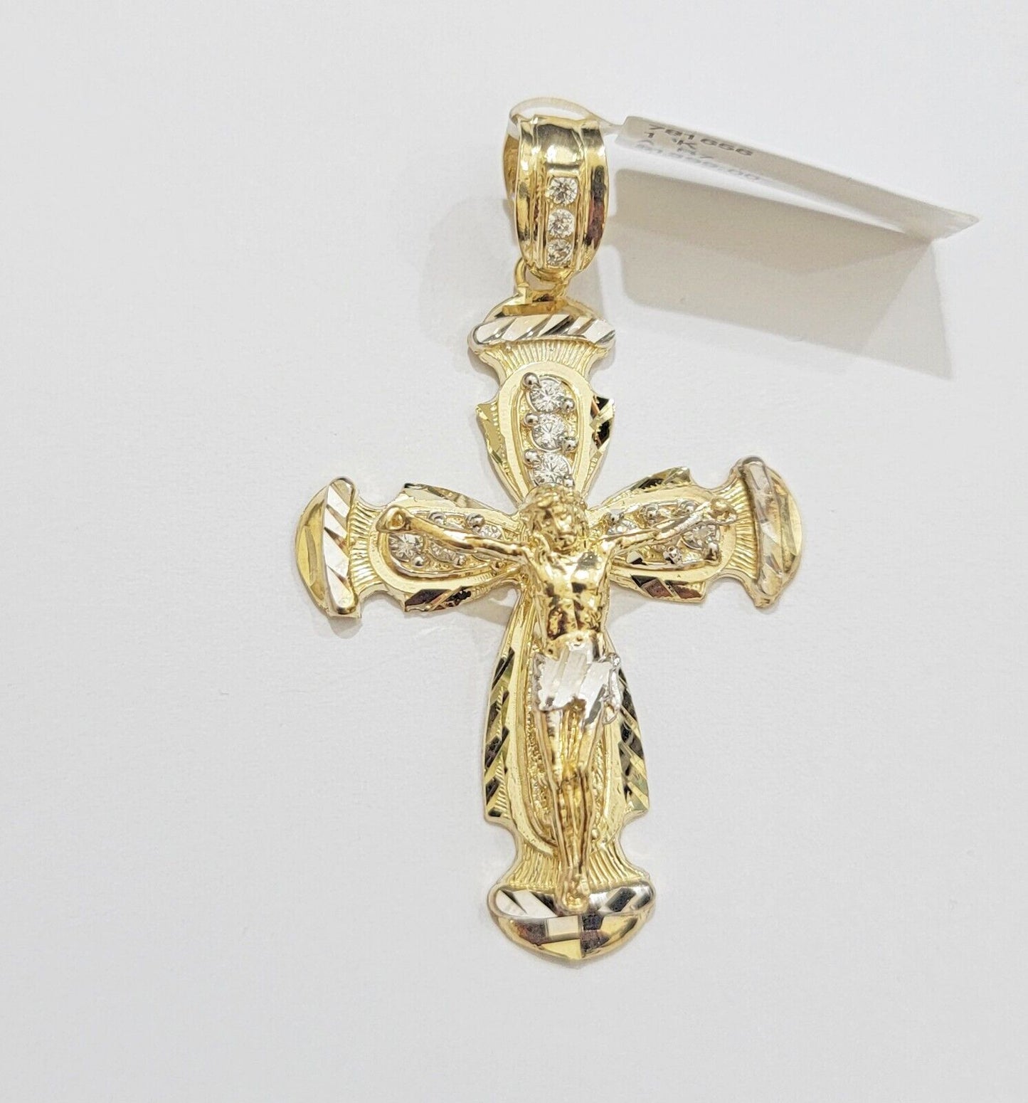 Real 10k Yellow Gold Cross Charm pendant Cuban Link Chain Necklace 5mm 24" SET - Reva Jeweler