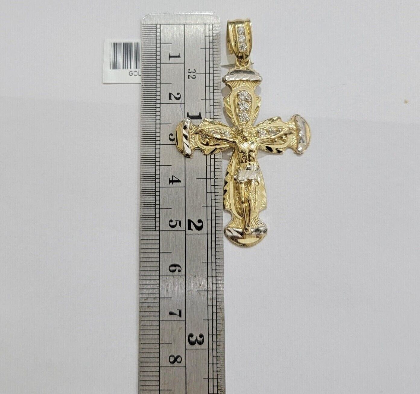 Real 10k Yellow Gold Cross Charm pendant Cuban Link Chain Necklace 5mm 24" SET - Reva Jeweler