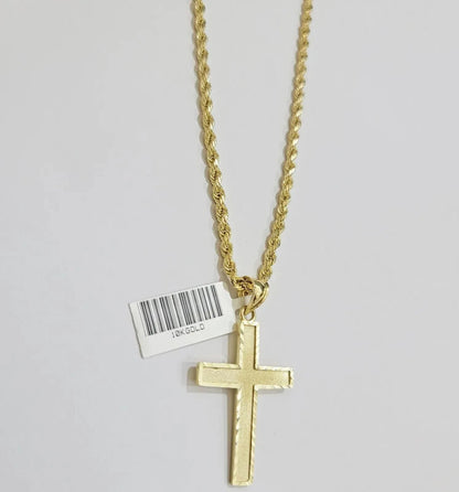 Real 10k Yellow Gold Cross Charm Pendant Men Women 1.75 Inch For Chain - Reva Jeweler