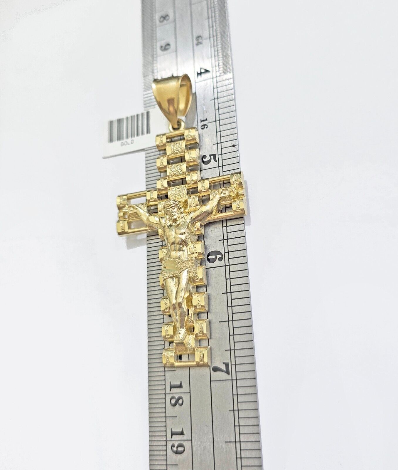 Real 10k Yellow Gold Cross Charm Pendant Mens Jesus Crucifix 3 Inch For Chain - Reva Jeweler