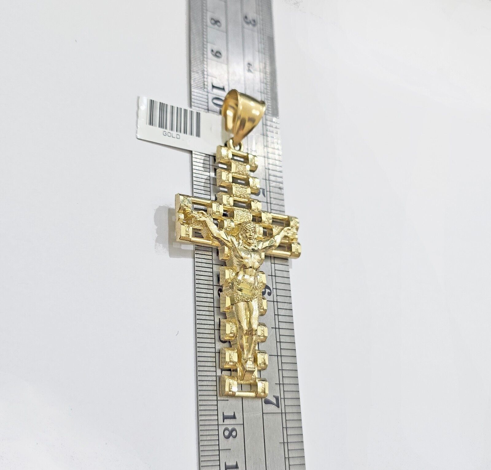 Real 10k Yellow Gold Cross Charm Pendant Mens Jesus Crucifix 3 Inch For Chain - Reva Jeweler