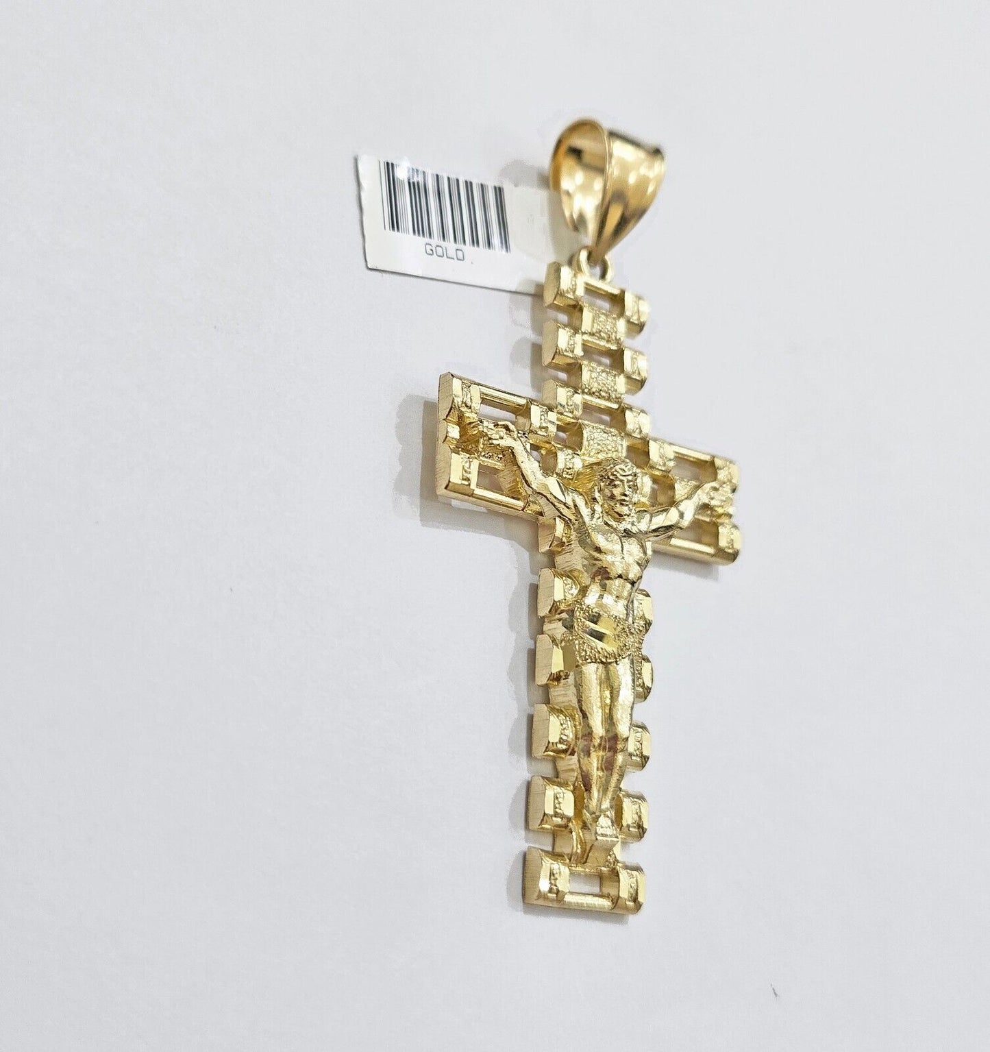 Real 10k Yellow Gold Cross Charm Pendant Mens Jesus Crucifix 3 Inch For Chain - Reva Jeweler