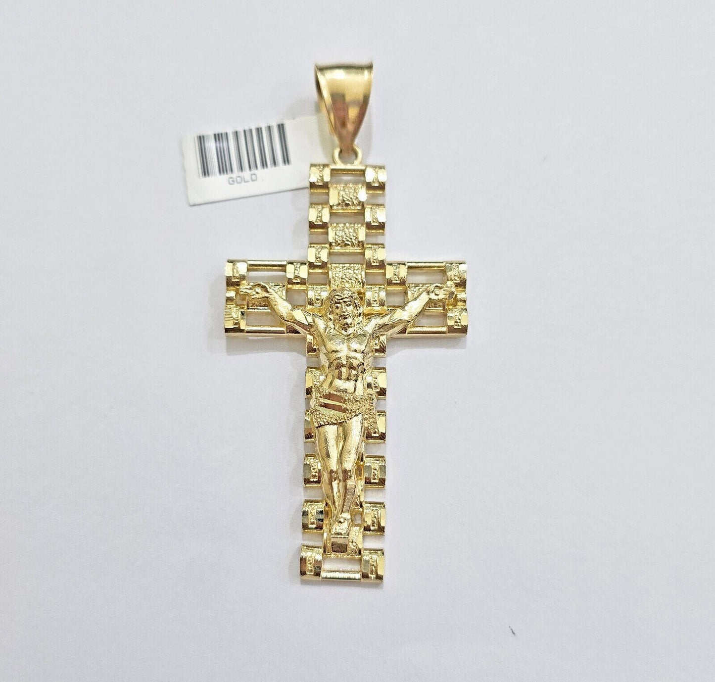 Real 10k Yellow Gold Cross Charm Pendant Mens Jesus Crucifix 3 Inch For Chain - Reva Jeweler