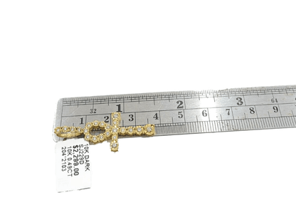 Real 10k Yellow Gold Cross Diamond Charm 0.49CT Pendant 1.5'' inch Genuine 10kt - GoldenlinQ