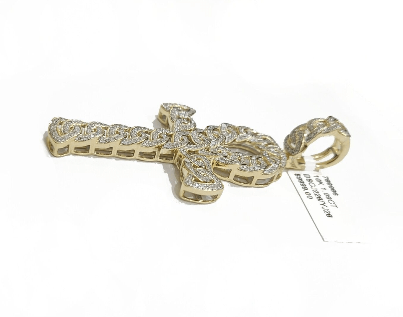 Real 10k Yellow Gold Cross Diamond Charm Pendant 2.5'' inches Genuine 10kt - Reva Jeweler