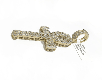 Real 10k Yellow Gold Cross Diamond Charm Pendant 2.5'' inches Genuine 10kt - Reva Jeweler