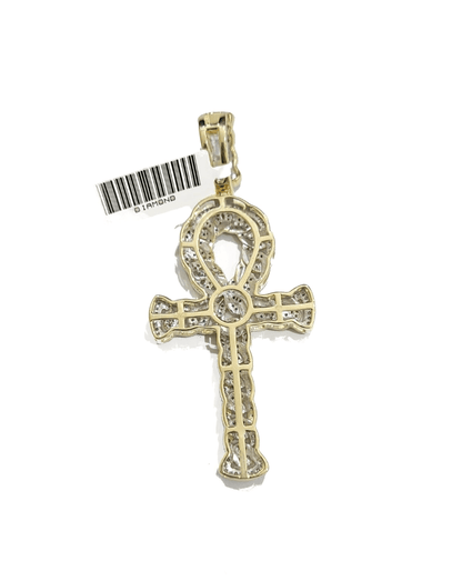 Real 10k Yellow Gold Cross Diamond Charm Pendant 2.5'' inches Genuine 10kt - Reva Jeweler