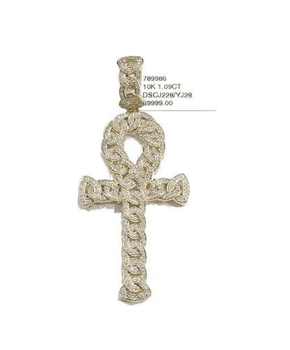 Real 10k Yellow Gold Cross Diamond Charm Pendant 2.5'' inches Genuine 10kt - Reva Jeweler