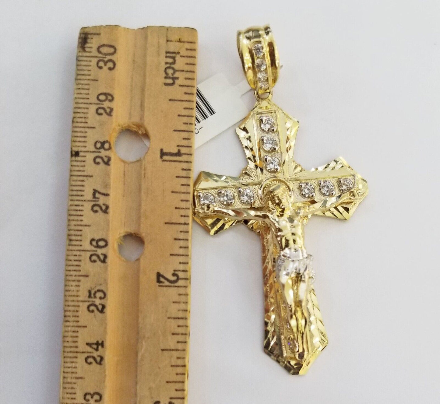 Real 10k Yellow Gold Cross Miami Cuban Link Chain Jesus Charm Pendant 6mm 24" - Reva Jeweler