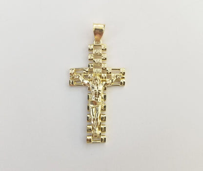 Real 10k Yellow Gold Cross Pendant Charm Jesus Crucifix Men 10kt - GoldenlinQ