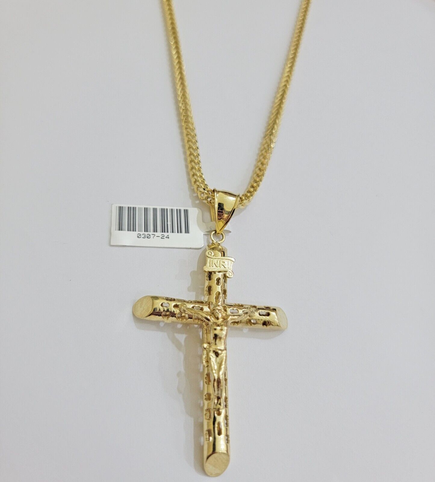 REAL 10k Yellow Gold Cross Pendant Franco Chain Necklace 22 Inch &Jesus Crucifix - Reva Jeweler