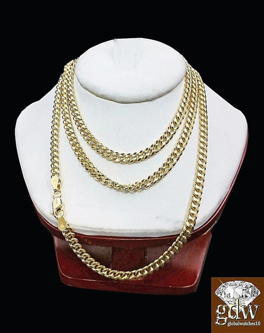 Real 10k Yellow Gold Cuban Chain Necklace 4mm 22" Inch Men Women Miami Link 10kt - Reva Jeweler