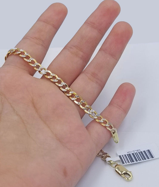 Real 10k Yellow Gold Cuban Curb link 4mm 8" Bracelet Diamond Cut - Reva Jeweler