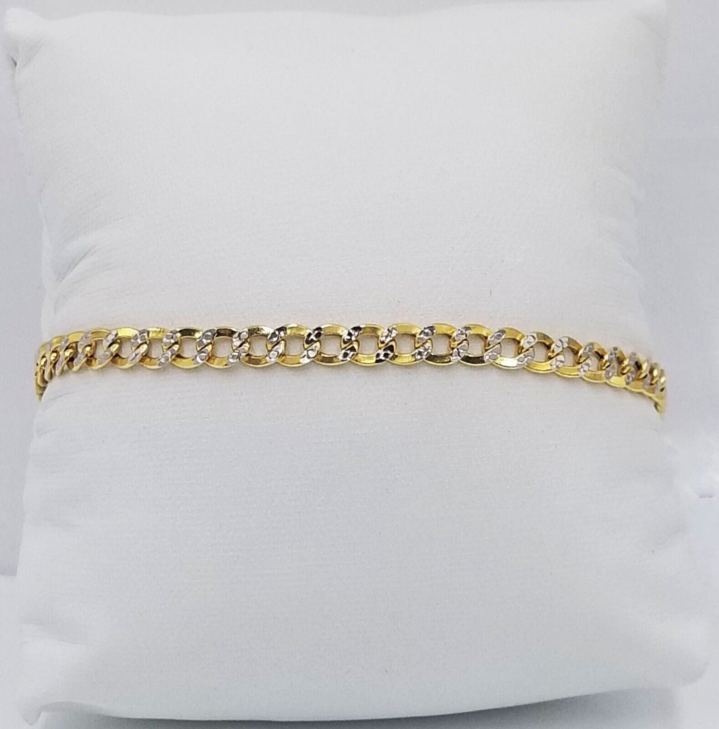 Real 10k Yellow Gold Cuban Curb link 4mm 8" Bracelet Diamond Cut - Reva Jeweler
