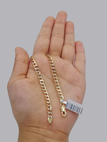 Real 10k Yellow Gold Cuban Curb link 4mm 8" Bracelet Diamond Cut - Reva Jeweler