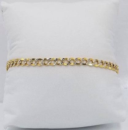 Real 10k Yellow Gold Cuban Curb link Bracelet 4mm 7" Inches Diamond Cut 10kt - Reva Jeweler