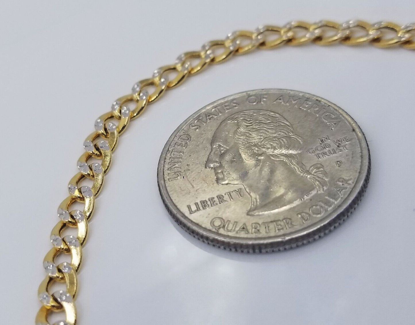 Real 10k Yellow Gold Cuban Curb link Bracelet 4mm 7" Inches Diamond Cut 10kt - Reva Jeweler
