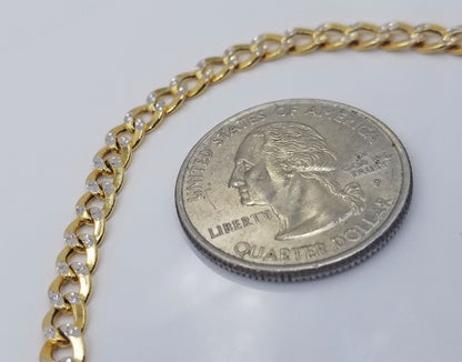 Real 10k Yellow Gold Cuban Curb link Bracelet 4mm 7" Inches Diamond Cut 10kt - Reva Jeweler