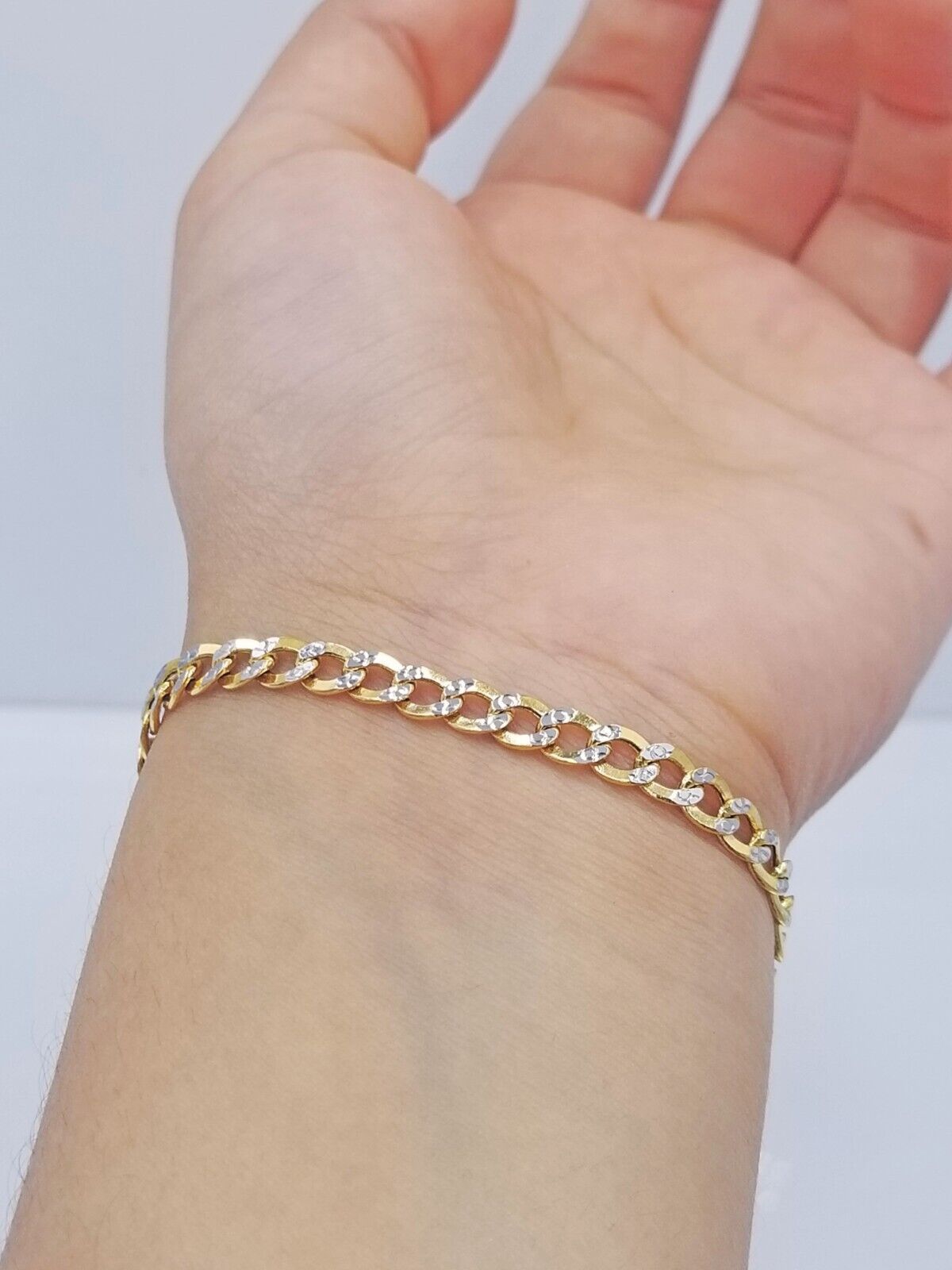 Real 10k Yellow Gold Cuban Curb link Bracelet 4mm 7" Inches Diamond Cut 10kt - Reva Jeweler