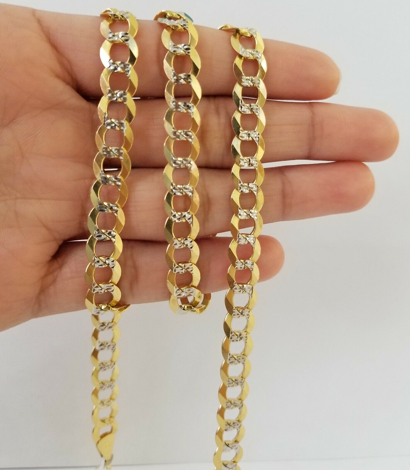 Real 10k Yellow Gold Cuban Curb Link Chain 10mm gold with diamond cuts - Reva Jeweler
