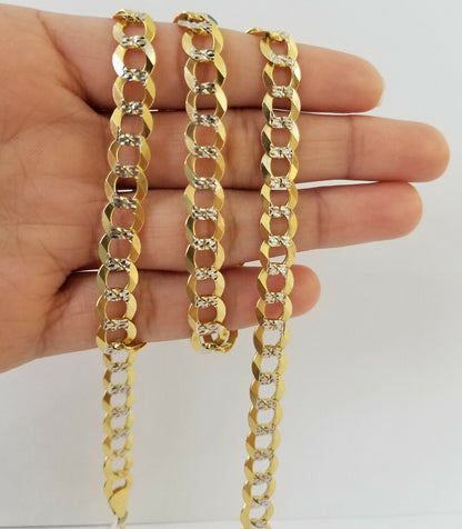 Real 10k Yellow Gold Cuban Curb Link Chain 10mm gold with diamond cuts - Reva Jeweler